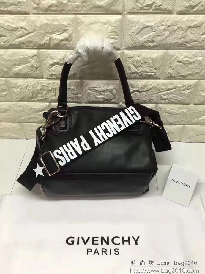 GlVENCHY紀梵希 最新白字Logo 白字肩帶 平紋胎牛 潘多拉 手提斜挎包  tsg1070